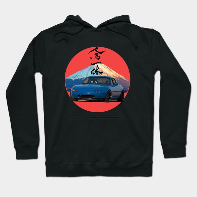 Blue Mazda Miata/MX-5 - Mount Fuji Jinba Ittai Roadster Life Hoodie by mudfleap